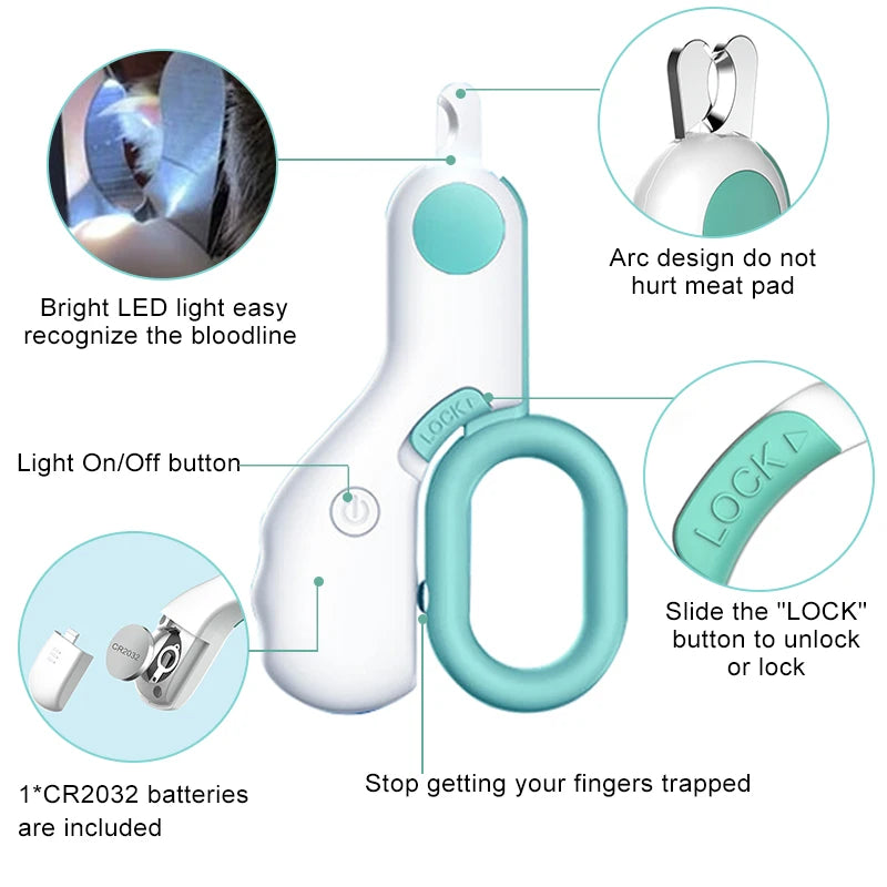 Professional Pet Nail Clipper, featuring a built-in LED light