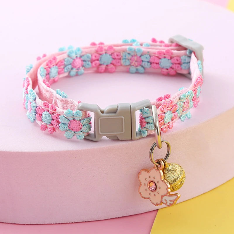 Fashion Rainbow Flower Cat Collar With Bell