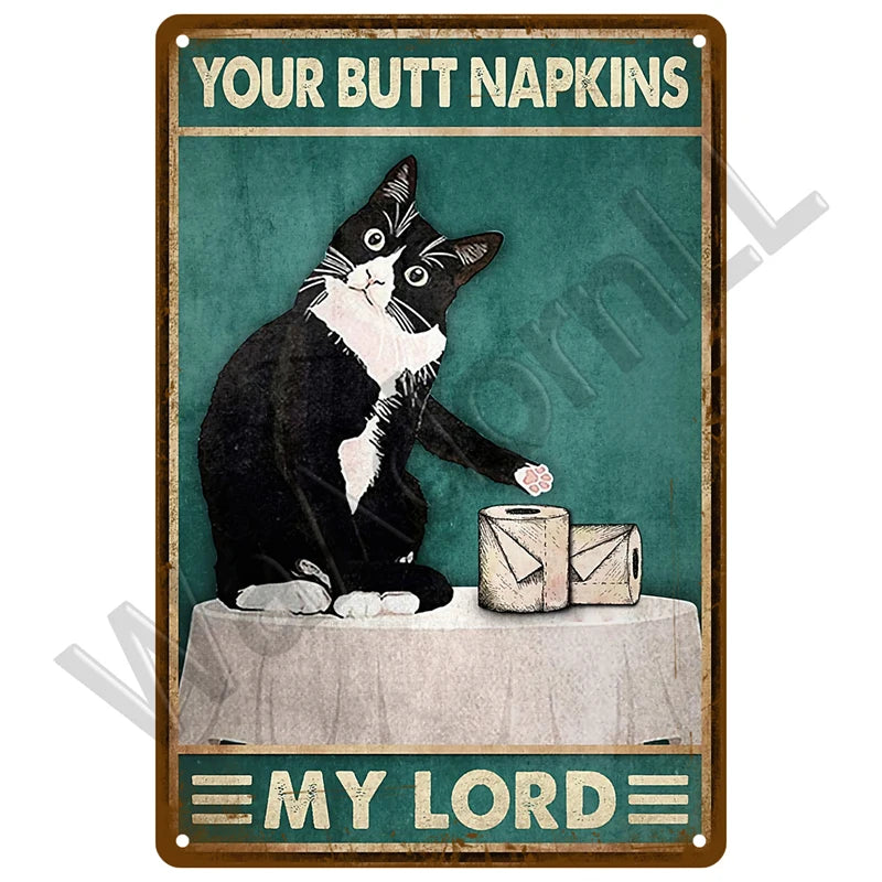 Retro Black Cat Tin Sign Art Metal Sign Funny Inspirational Home Decoration