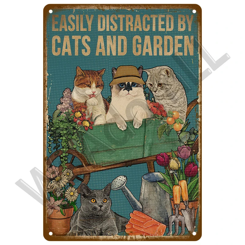 Retro Black Cat Tin Sign Art Metal Sign Funny Inspirational Home Decoration