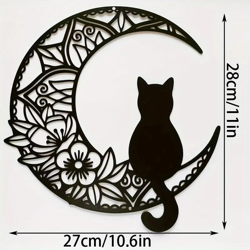 Black Cat on the Moon Metal Wall Decor – Elegant Cat Lover’s Home Sculpture 🌙🐱