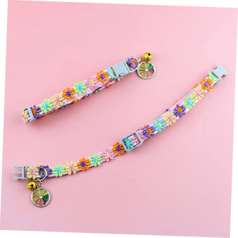 Fashion Rainbow Flower Cat Collar With Bell