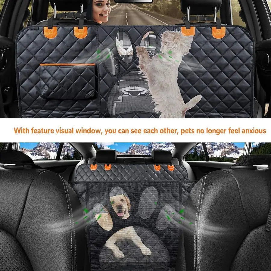 Dog Car Seat Cover – Waterproof Hammock with Mesh Window & Side Protection 🚗🐶