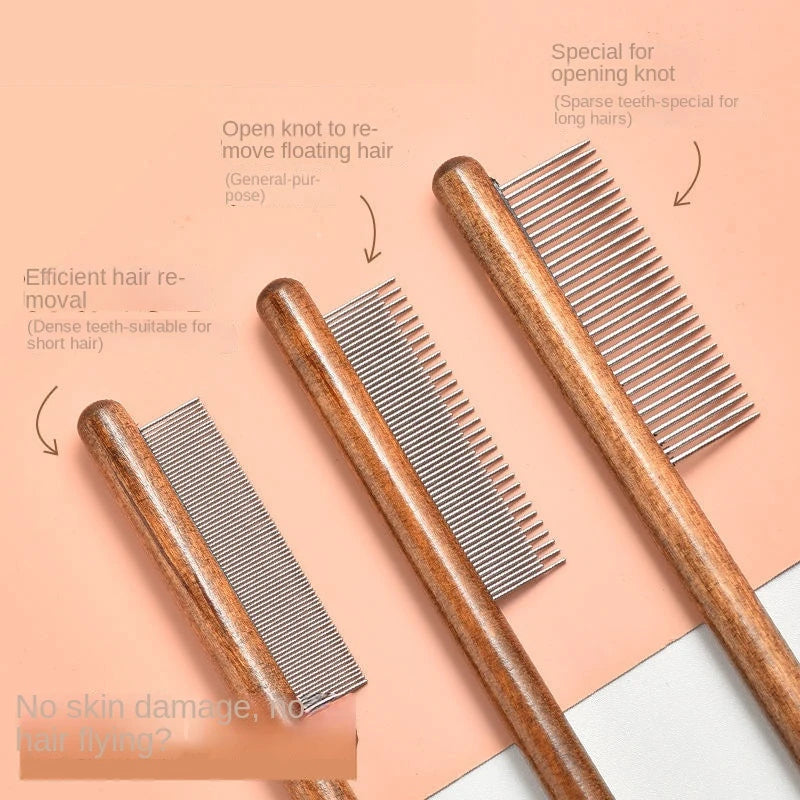 Stainless Steel Wooden Comb Pet Hair Remover