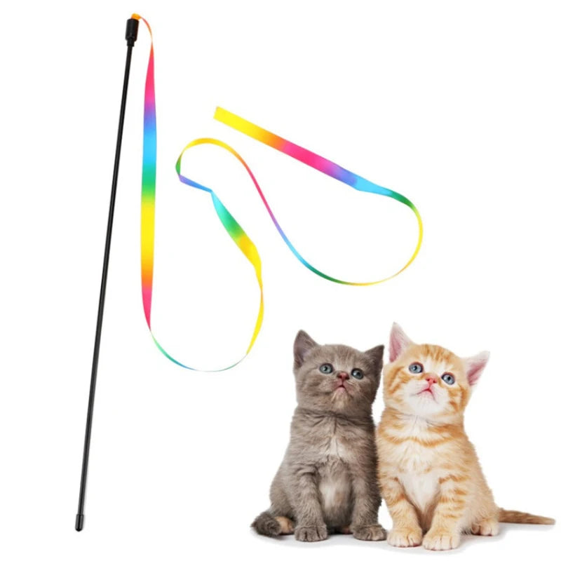 Rainbow Strip Cat Teaser Wand – Interactive & Fun Playtime Toy for Cats 🐾🌈