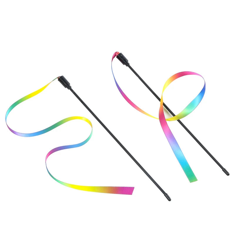 Rainbow Strip Cat Teaser Wand – Interactive & Fun Playtime Toy for Cats 🐾🌈