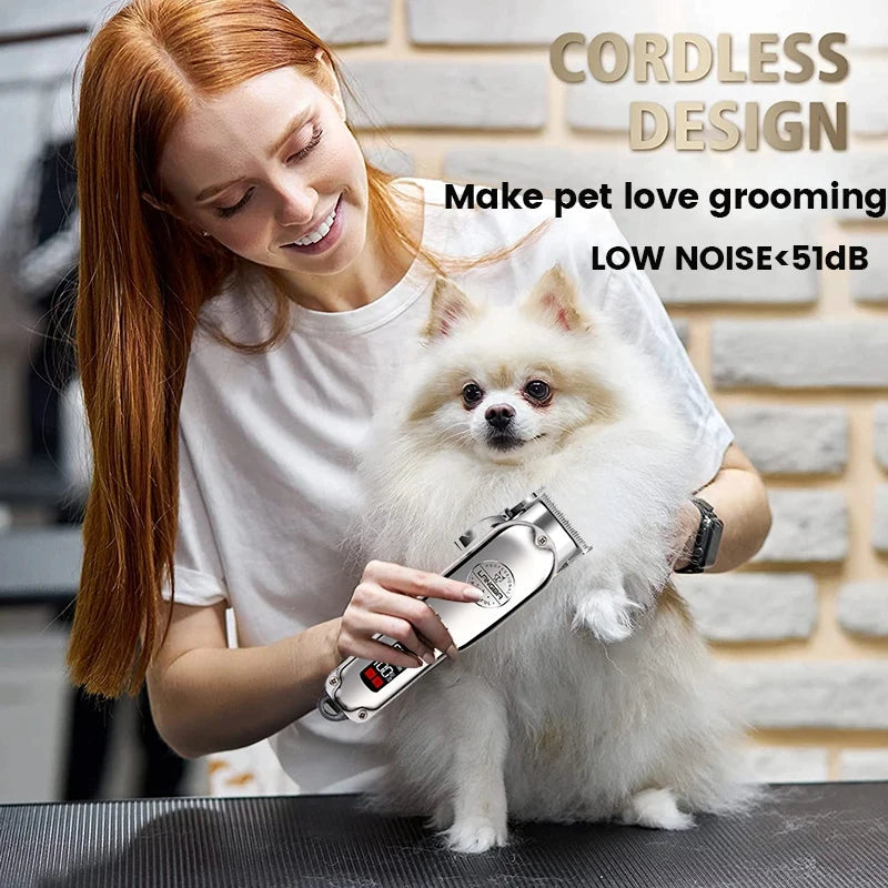 Professional AllMetal Dog Hair Clipper – Rechargeable Low-Noise Pet Trimmer for Dogs & Cats ✂️🐾