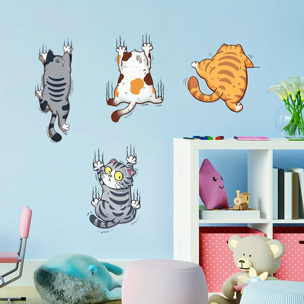 Cartoon Climbing Cat Lucky Cat Wall Stickers