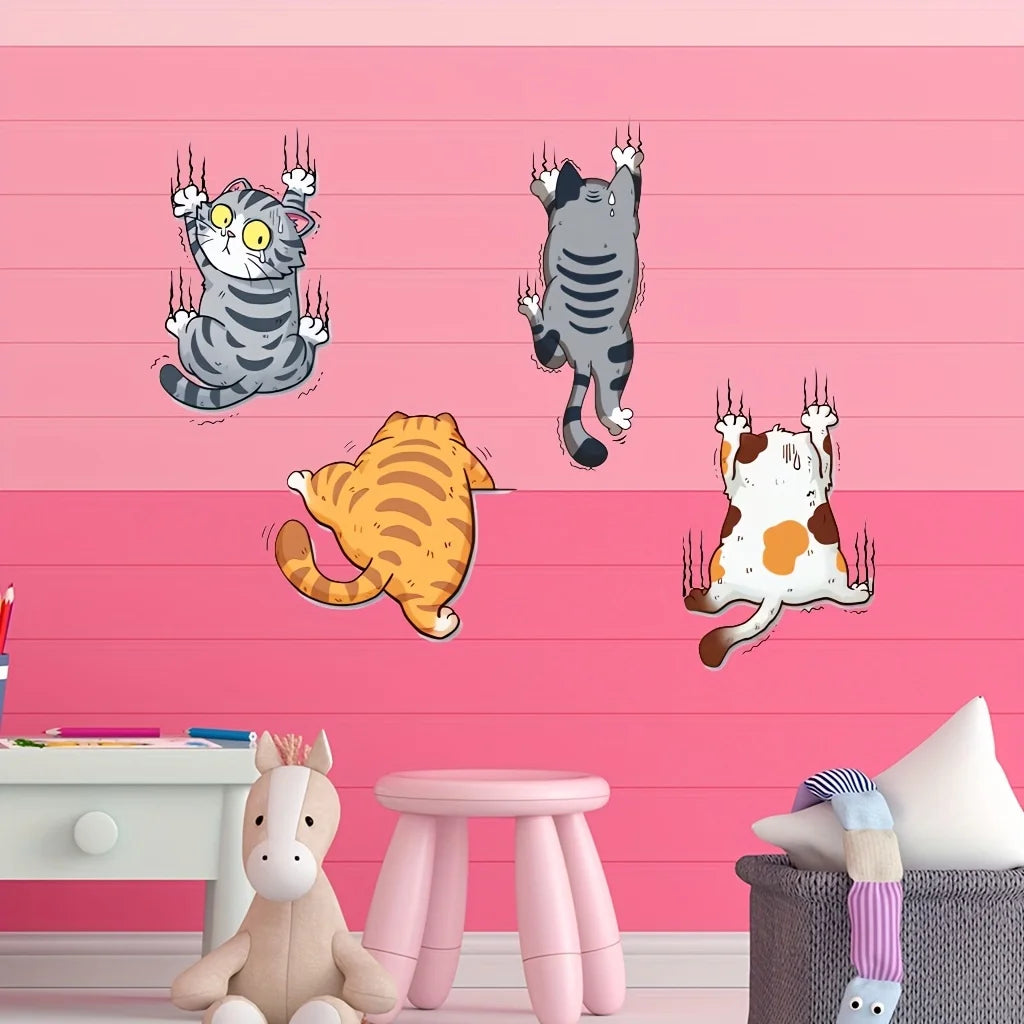 Cartoon Climbing Cat Lucky Cat Wall Stickers