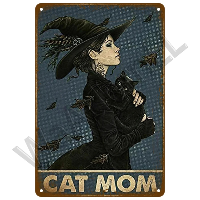 Retro Black Cat Tin Sign Art Metal Sign Funny Inspirational Home Decoration