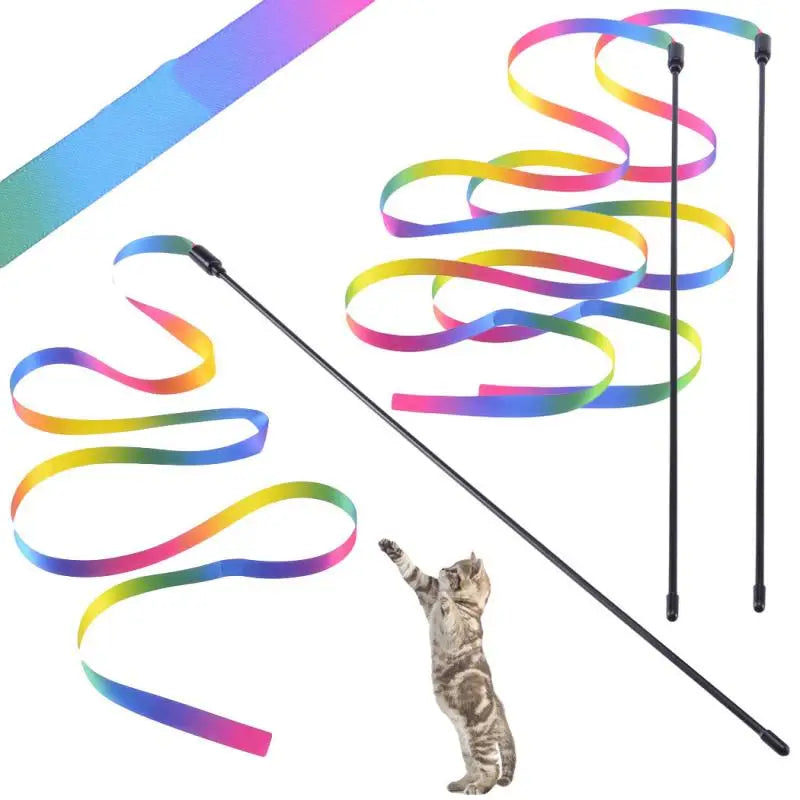 Rainbow Strip Cat Teaser Wand – Interactive & Fun Playtime Toy for Cats 🐾🌈