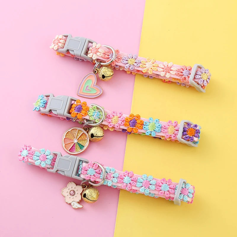 Fashion Rainbow Flower Cat Collar With Bell