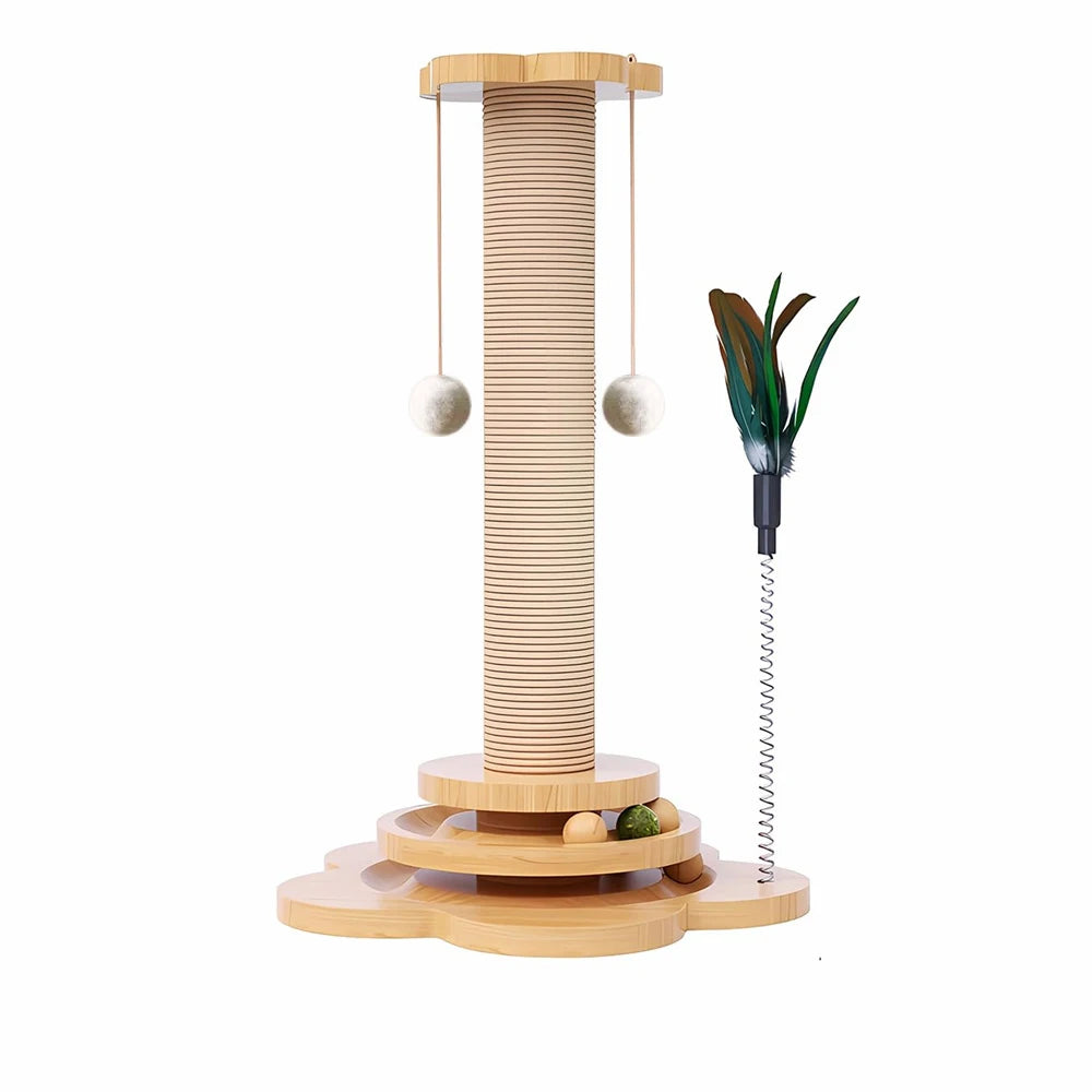 Wooden Cat Turntable Toy – Interactive Play with Stick Balls & Sisal Scratching Board 🐱🎾