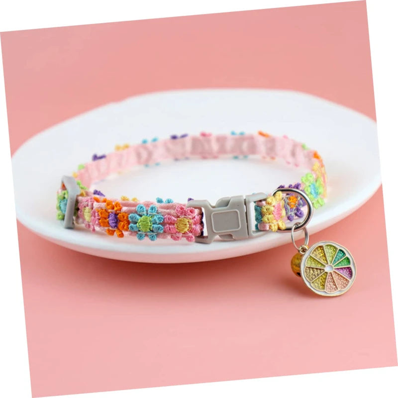 Fashion Rainbow Flower Cat Collar With Bell