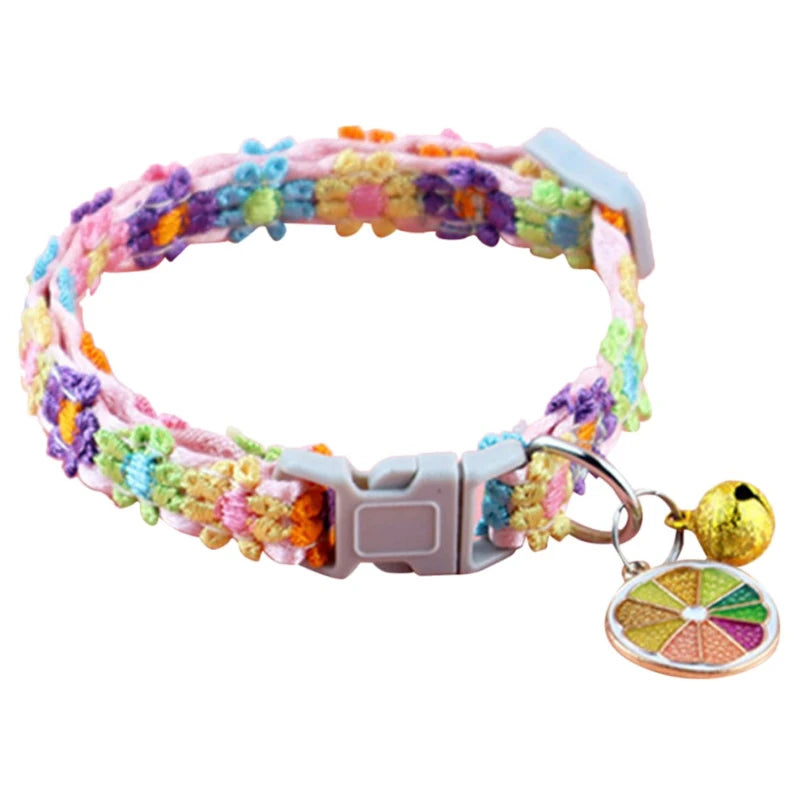 Fashion Rainbow Flower Cat Collar With Bell