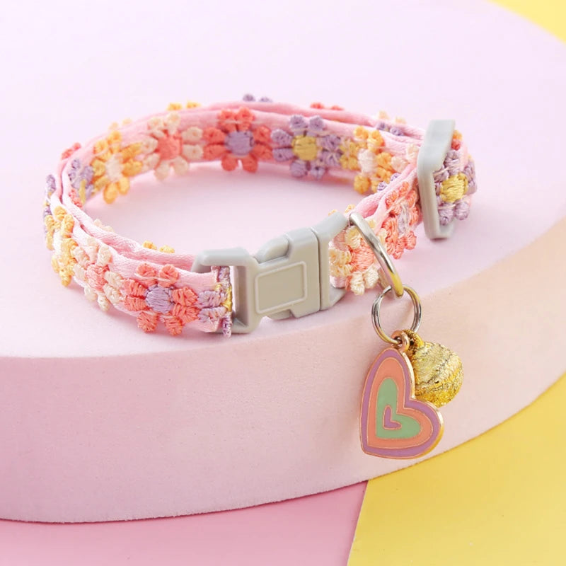 Fashion Rainbow Flower Cat Collar With Bell