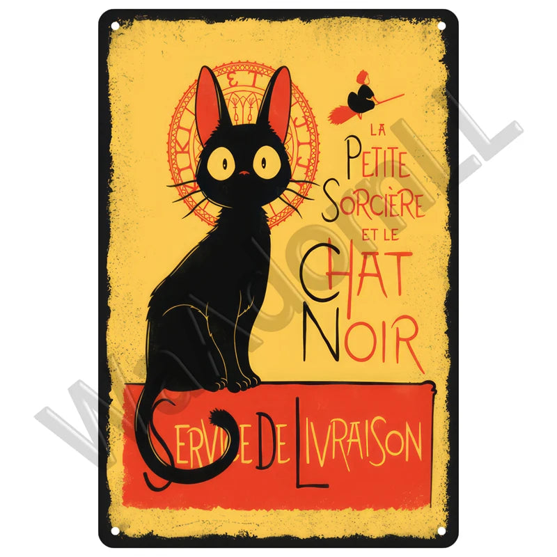 Retro Black Cat Tin Sign Art Metal Sign Funny Inspirational Home Decoration