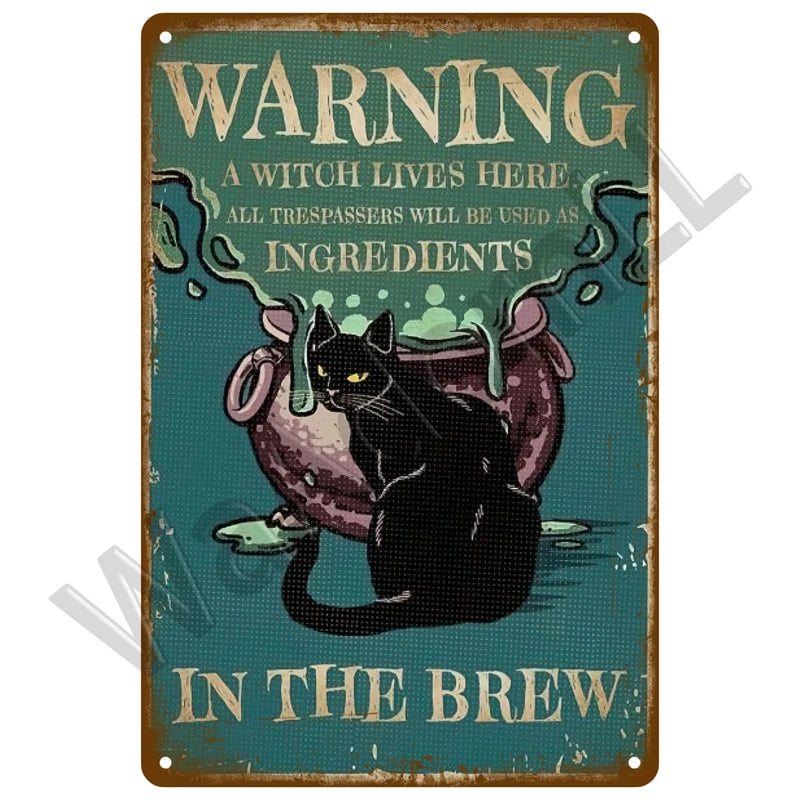 Retro Black Cat Tin Sign Art Metal Sign Funny Inspirational Home Decoration