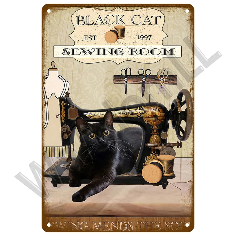 Retro Black Cat Tin Sign Art Metal Sign Funny Inspirational Home Decoration